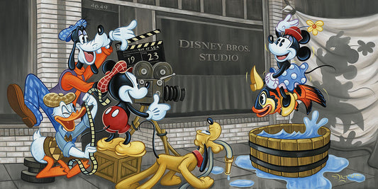 Mickey Mouse in Film Walt Disney Fine Art Tim Rogerson Signed Limited Edition of 295 Print on Canvas "Making Movie Magic"