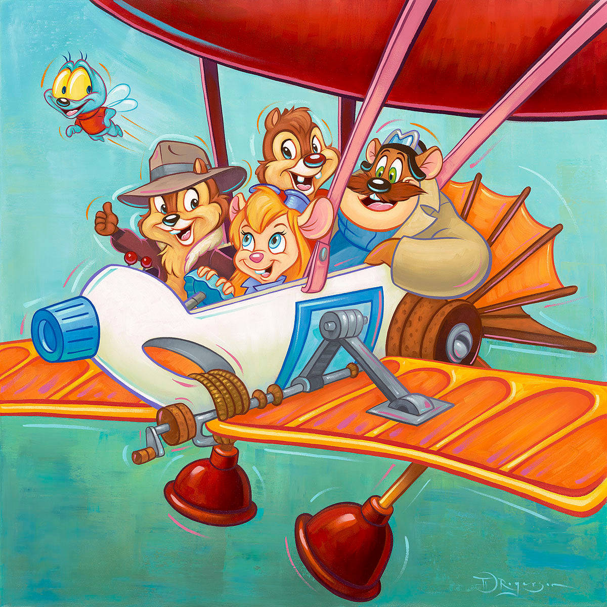 Chip and Dale Rescue Rangers Walt Disney Fine Art Tim Rogerson Signed Limited Edition of 195 Print on Canvas "The Ranger Plane"