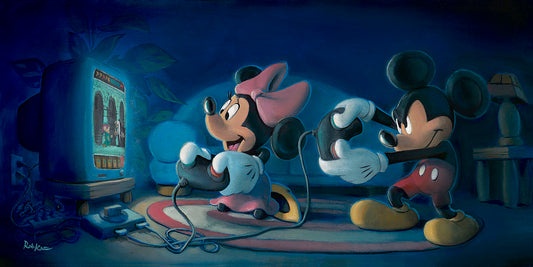 Mickey Mouse Minnie Mouse Video Gaming Walt Disney Fine Art Rob Kaz Signed Limited Edition of 195 Print on Canvas - Game Night