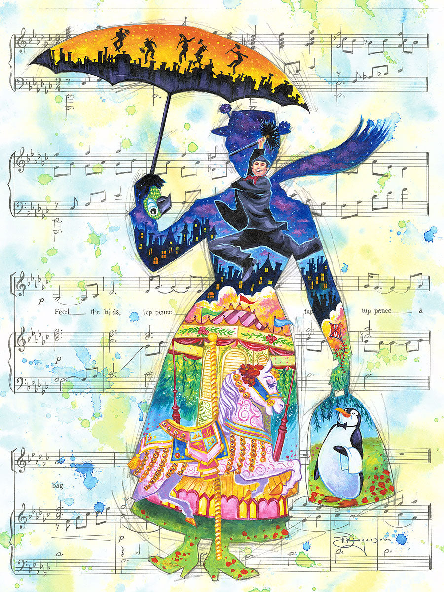 Mary Poppins Walt Disney Fine Art Tim Rogerson Signed Limited Edition of 195 on Canvas "A Mary Tune"
