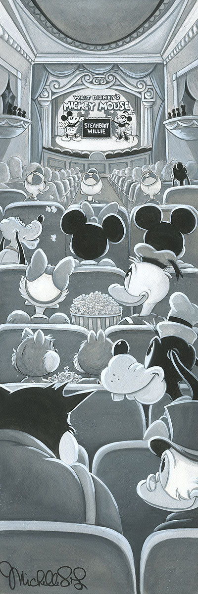 Mickey Mouse and Minnie Mouse Walt Disney Fine Art Michelle St. Laurent Signed Limited Edition of 195 on Canvas "A Night at the Theatre"