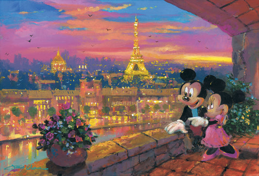 Mickey Mouse and Minnie Mouse Walt Disney Fine Art James Coleman Signed Limited Edition of 195 on Canvas "A Paris Sunset"