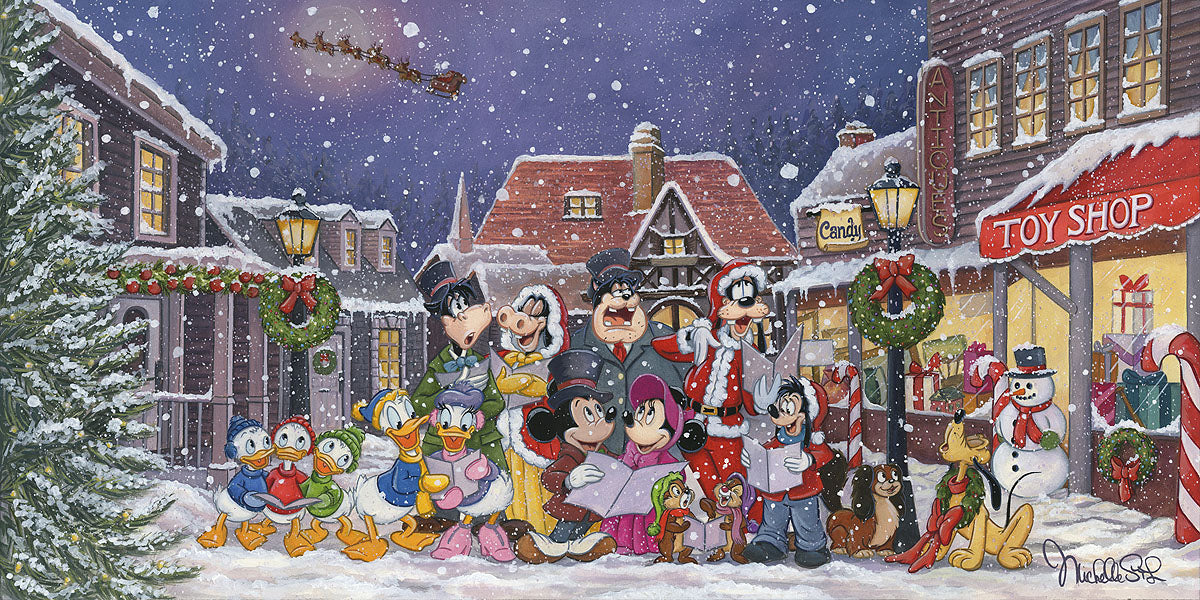 Mickey's Christmas Carol Walt Disney Fine Art Michelle St. Laurent Signed Limited Edition of 195 on Canvas "A Snowy Christmas Carol"