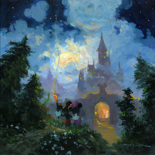 Mickey Mouse and Minnie Mouse Walt Disney Fine Art James Coleman Signed Limited Edition of 195 on Canvas "Adventure to the Castle Gates"