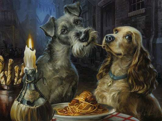 Lady and the Tramp Walt Disney Fine Art Heather Edwards Signed Limited Edition of 195 on Canvas "Bella Notte" - RE