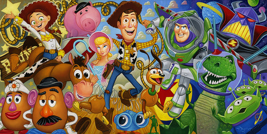 Pixar's Toy Story Disney Fine Art Tim Rogerson Signed Limited Edition of 295 on Canvas "Cast of Toys" Regular Size