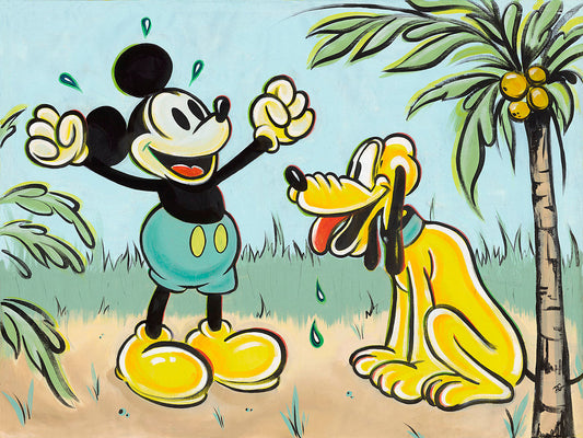 Mickey Mouse and Pluto Walt Disney Fine Art Dom Corona Signed Limited Edition of 195 on Canvas "Pals in Paradise"