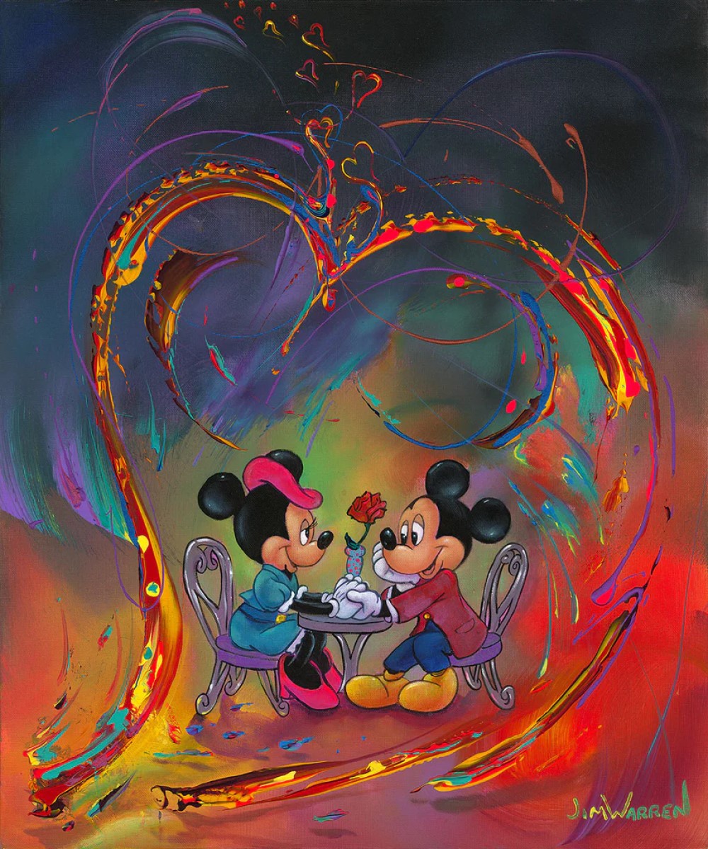 Mickey Mouse and Minnie Mouse Walt Disney Fine Art Jim Warren Signed Limited Edition on Canvas of 195 "Every Day is Valentine's Day"