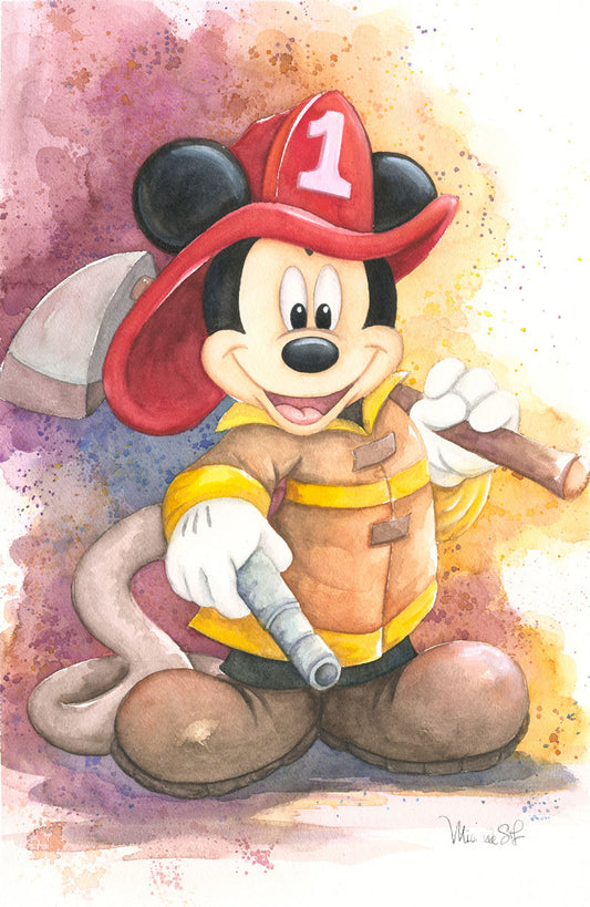 Mickey Mouse Walt Disney Fine Art Michelle St. Laurent Signed Limited Edition of 195 on Canvas "Fireman Mickey"