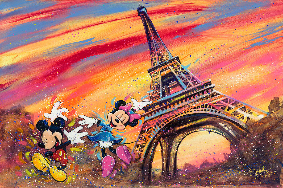 Mickey Mouse Minnie Mouse Eiffel Tower Walt Disney Fine Art Stephen Fishwick Signed Limited Ed Print of 195 on Canvas "Dancing Across Paris"