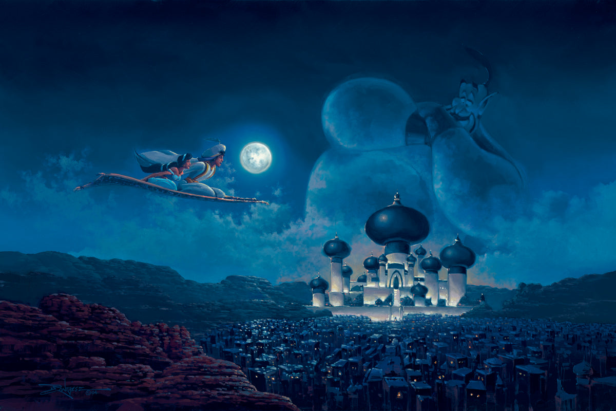 Aladdin Walt Disney Fine Art Rodel Gonzalez Signed Limited Edition of 195 on Canvas "Flight Over Agrabah"
