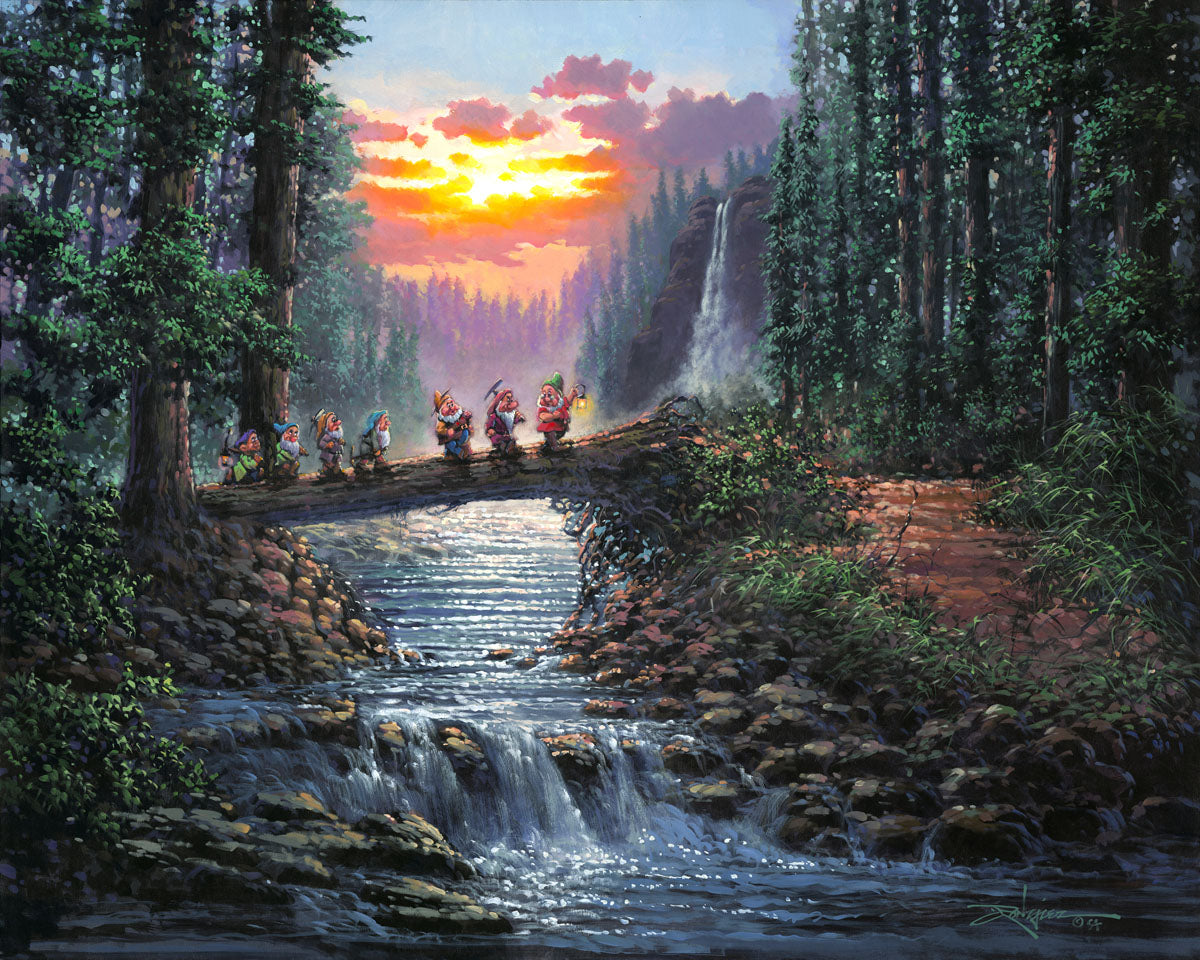 Snow White and the Seven Dwarfs Walt Disney Fine Art Rodel Gonzalez Signed Limited Edition of 195 on Canvas "Forest Bridge"