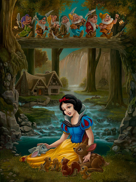 Snow White and the Seven Dwarfs Walt Disney Fine Art Jared Franco Signed Limited Edition of 195 Print on Canvas "Snow White's Sanctuary"