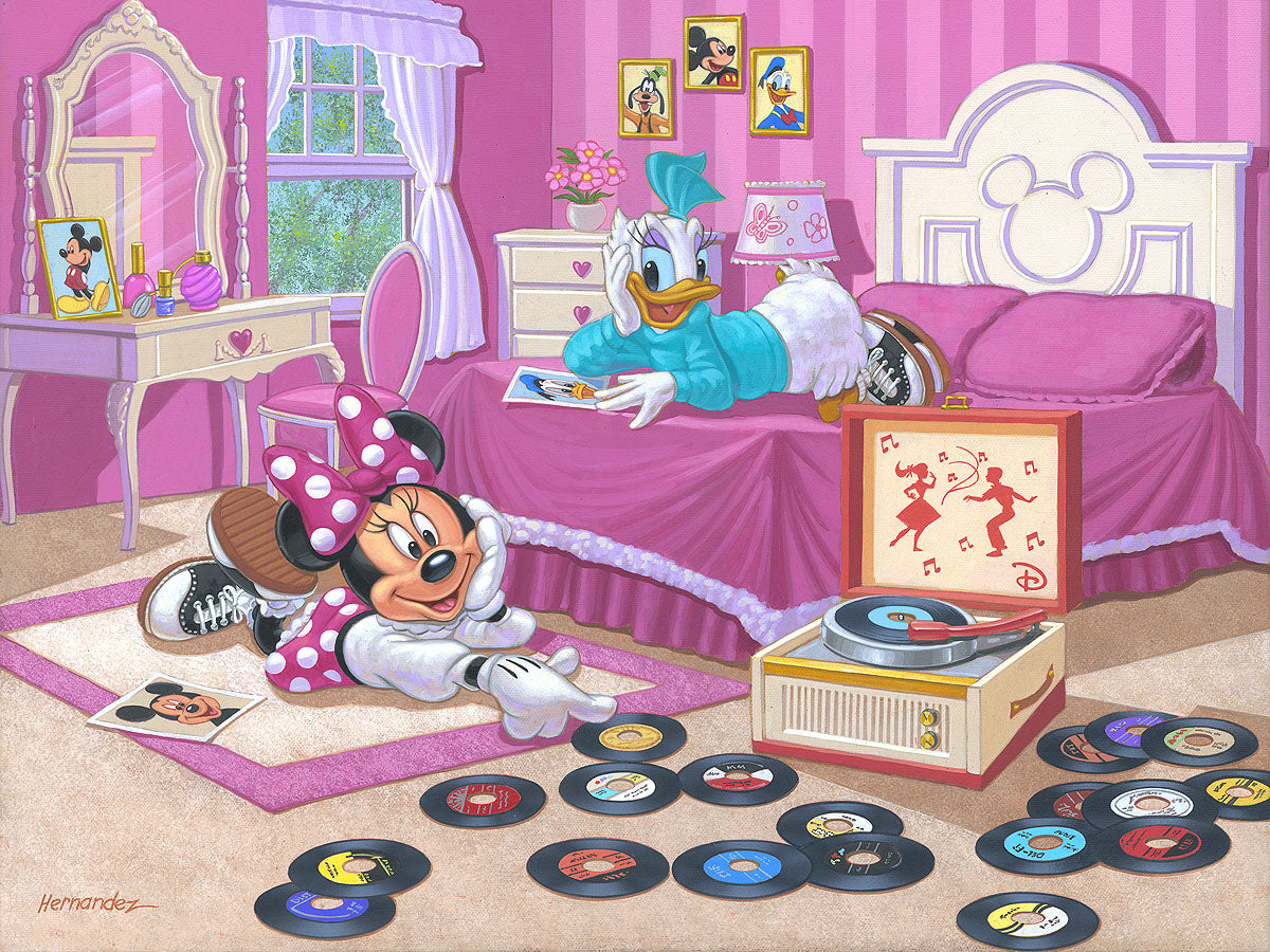 Minnie Mouse and Daisy Duck Walt Disney Fine Art Manuel Hernandez Signed Limited Ed of 95 on Canvas "Minnie and Daisys Favorite Tune"
