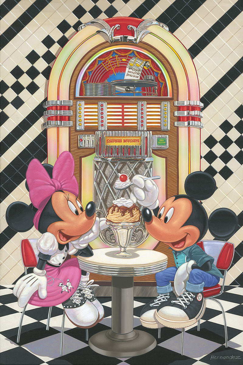Mickey Mouse and Minnie Mouse Walt Disney Fine Art Manuel Hernandez Signed Limited Ed of 195 on Canvas "Sundae for Two"