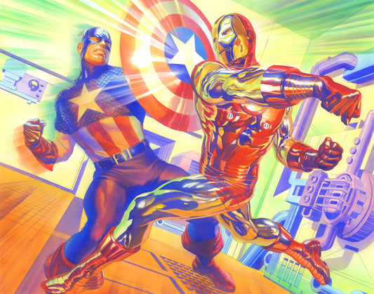 In Mortal Combat Alex Ross SIGNED Limited Edition Giclee Print on Canvas Marvel Iron Man vs Captain America