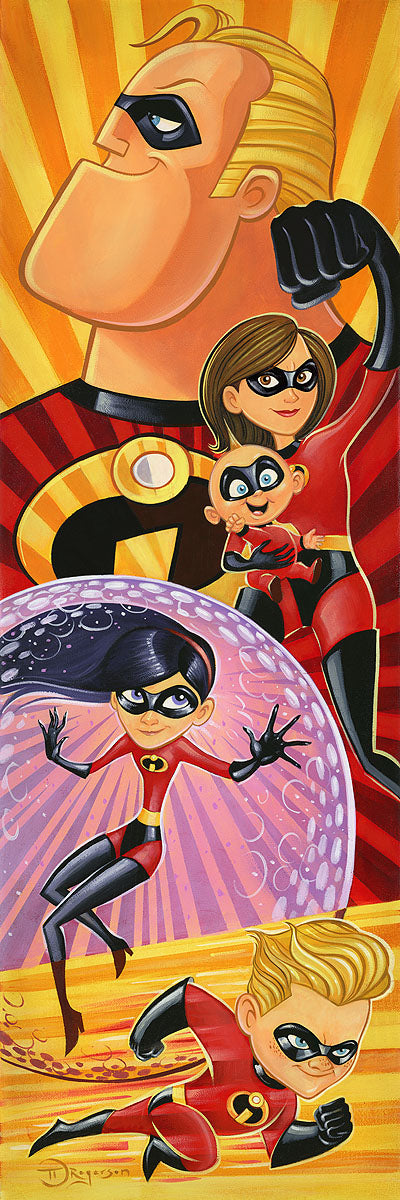 Pixar's The Incredibles Walt Disney Fine Art Tim Rogerson Signed Limited Edition of 195 on Canvas "Incredibles to the Rescue"