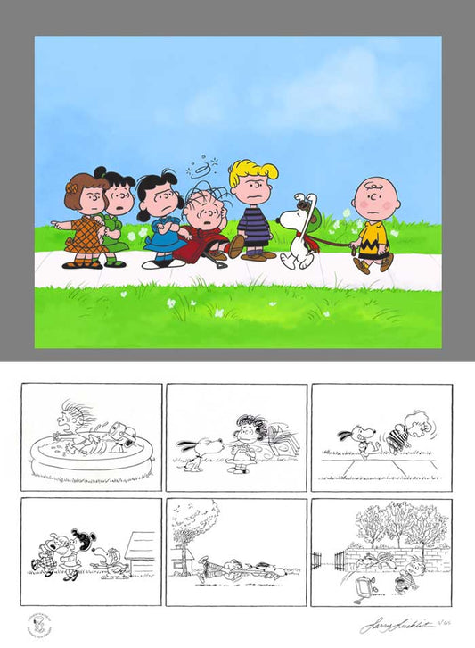 PEANUTS The Jig's Up Collared Again Limited Edition of 68 Animation Cel AND Storyboard Print Signed by Larry Leichliter mlc22