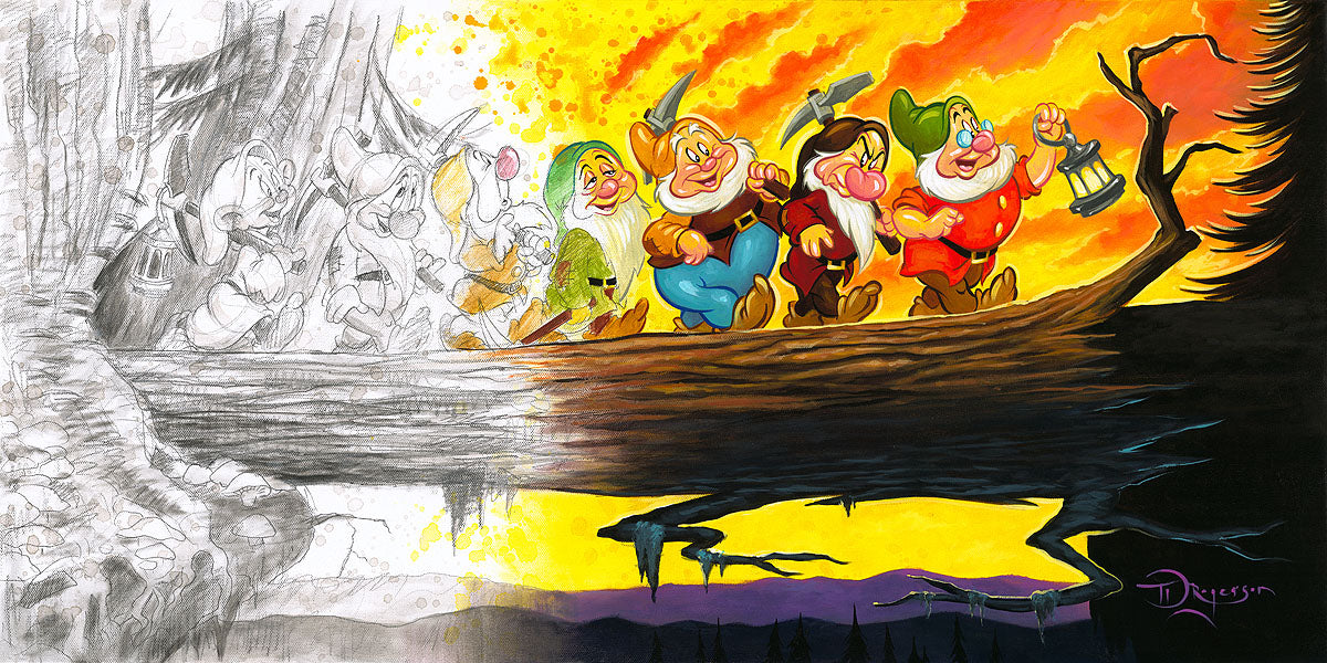Snow White and the Seven Dwarfs Walt Disney Fine Art Tim Rogerson Signed Limited Edition of 95 on Canvas "Marching Into History"