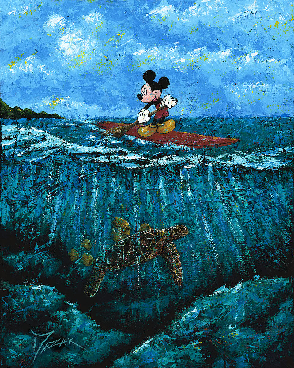 Mickey Mouse Paddle Boarding Walt Disney Fine Art Trevor Mezak Signed Limited Edition Print of 95 on Canvas "Mickey's Summer"