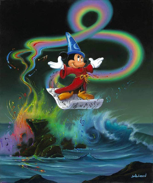 Mickey Sorcerer from Fantasia Walt Disney Fine Art Jim Warren Signed Limited Edition Print on Canvas of 195 "Mickey Making Magic"
