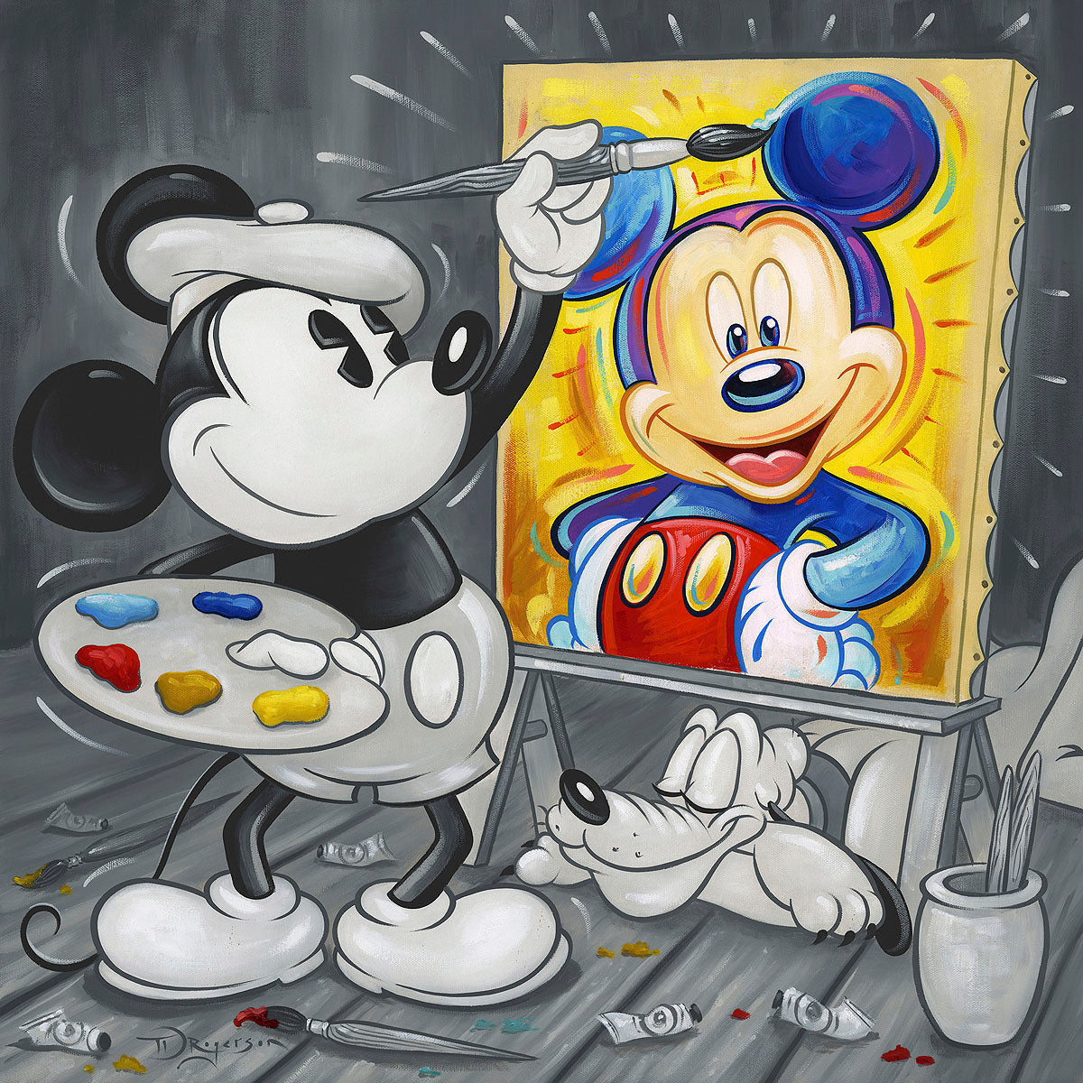 Mickey Mouse Walt Disney Fine Art Tim Rogerson Signed Limited Edition of 195 Print on Canvas "Mickey Paints Mickey"