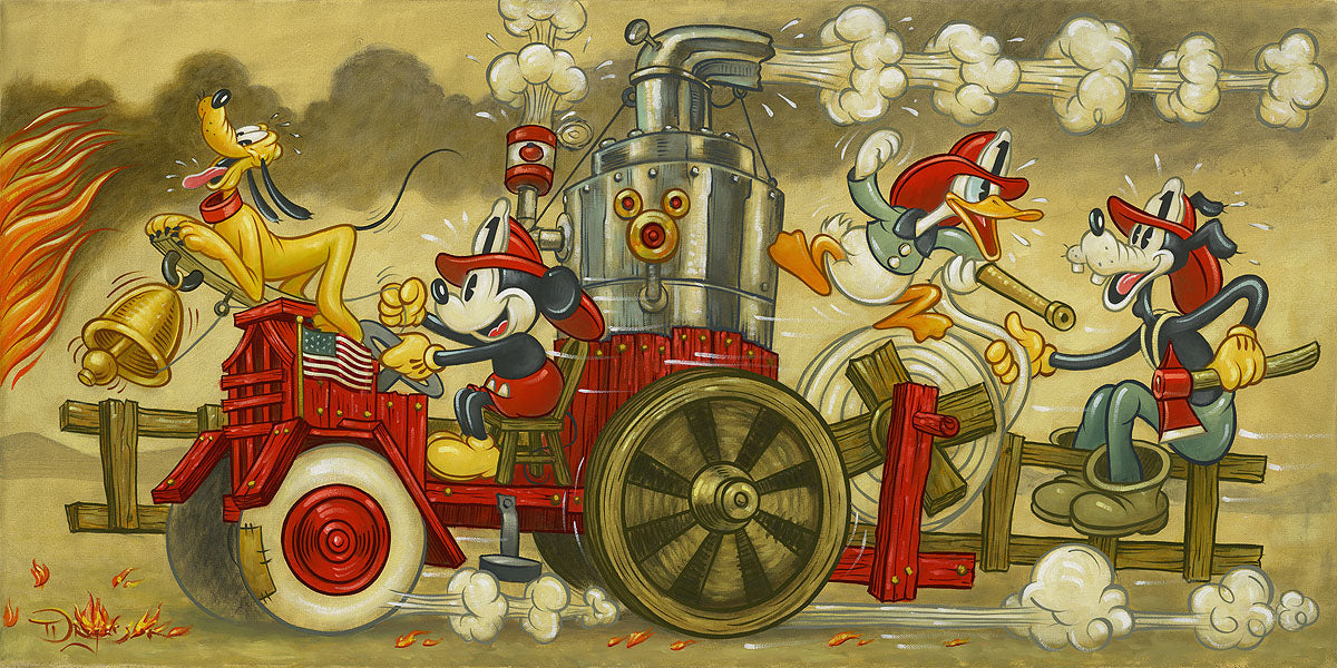 Mickey Mouse Donald Duck Walt Disney Fine Art Tim Rogerson Signed Limited Edition of 195 on Canvas "Mickey's Fire Brigade"