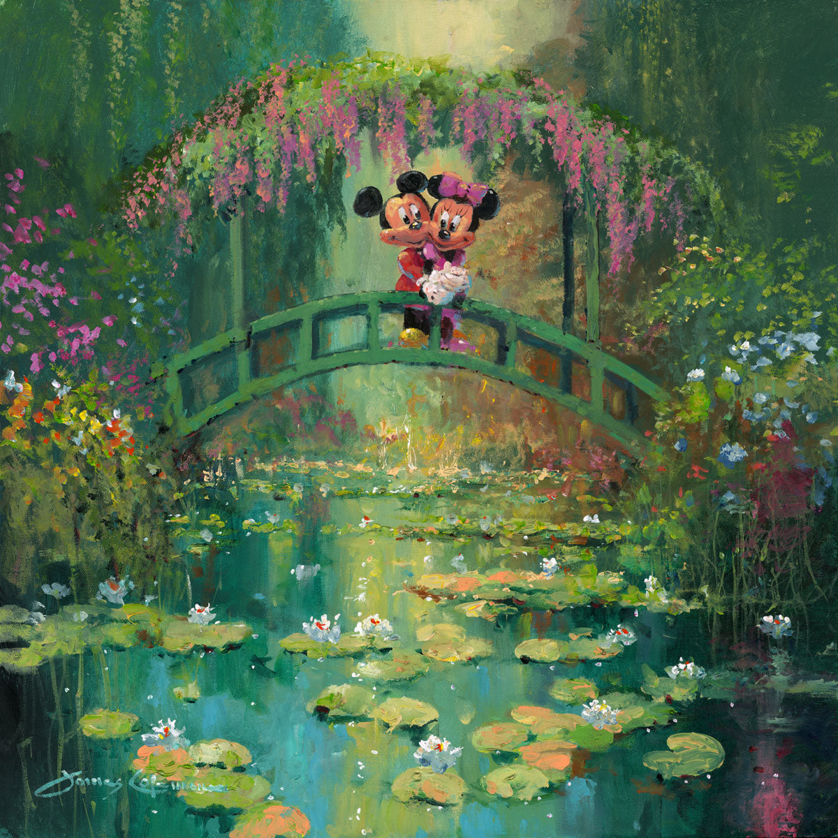 Mickey Mouse and Minnie Mouse Walt Disney Fine Art James Coleman Signed Limited Edition of 195 on Canvas "Mickey and Minnie at Giverny"