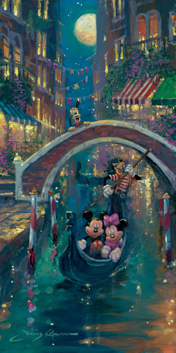 Mickey Mouse and Minnie Mouse Walt Disney Fine Art James Coleman Signed Limited Edition of 195 on Canvas "Moonlight in Venice"