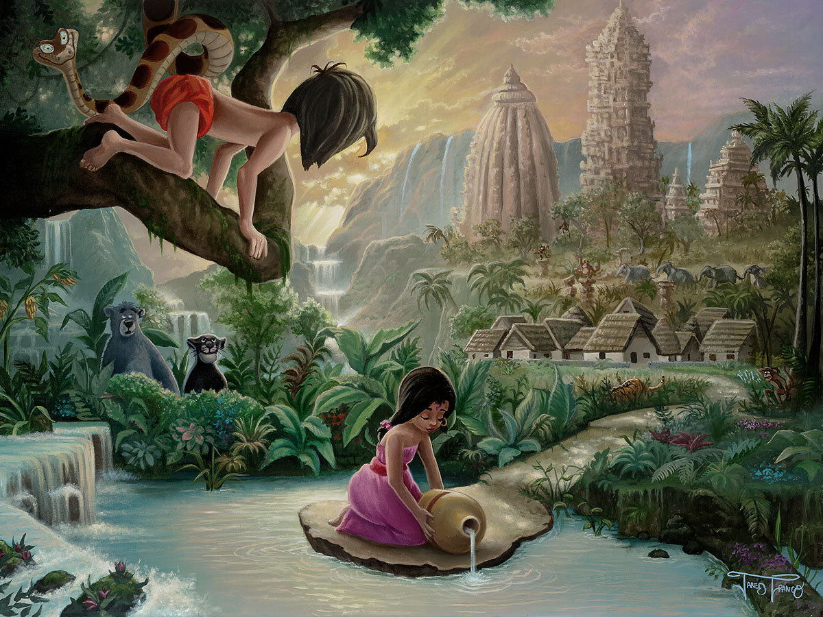 Jungle Book Walt Disney Fine Art Jared Franco Signed Limited Edition of 195 on Canvas "Mowgli's Neighorhood"