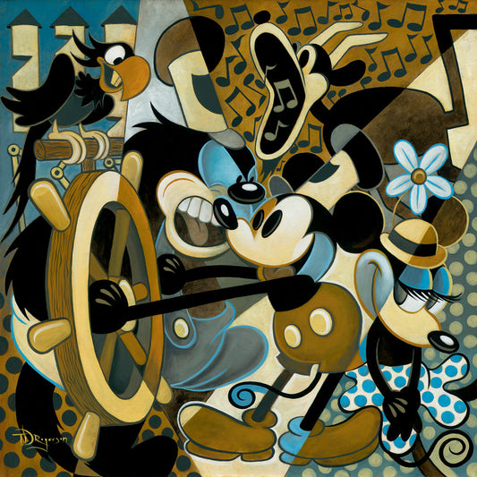 Mickey Mouse and Pete Walt Disney Fine Art Tim Rogerson Signed Limited Edition of 195 on Canvas "Of Mice and Music"