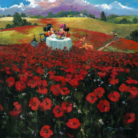 Minnie Mouse and Mickey Mouse Walt Disney Fine Art James Coleman Signed Limited Edition of 30 on Canvas "Red Poppies" PREMIERE EDITION