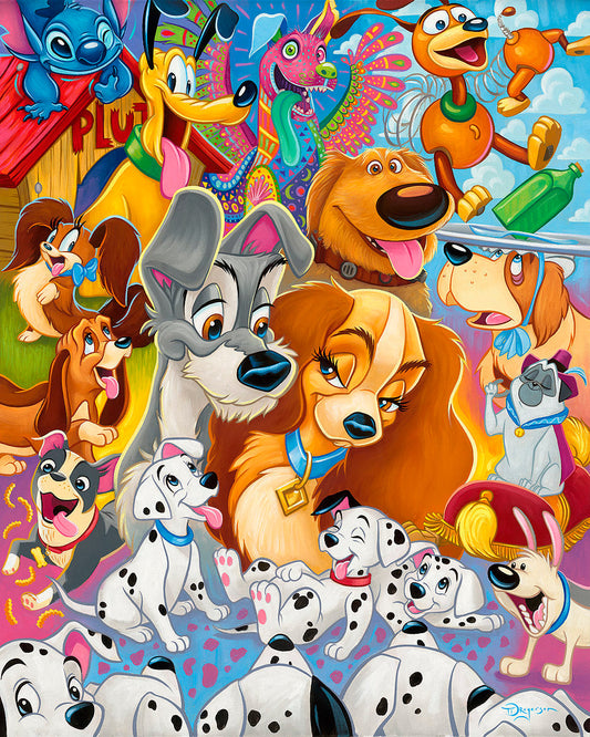 Walt Disney Fine Art Tim Rogerson Signed Limited Edition of 295 Print on Canvas "So Many Disney Dogs" - Choose Your Edition