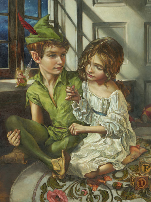 Peter Pan Walt Disney Fine Art Heather Edwards Signed Limited Edition of 195 on Canvas "Sewn to His Shadow"