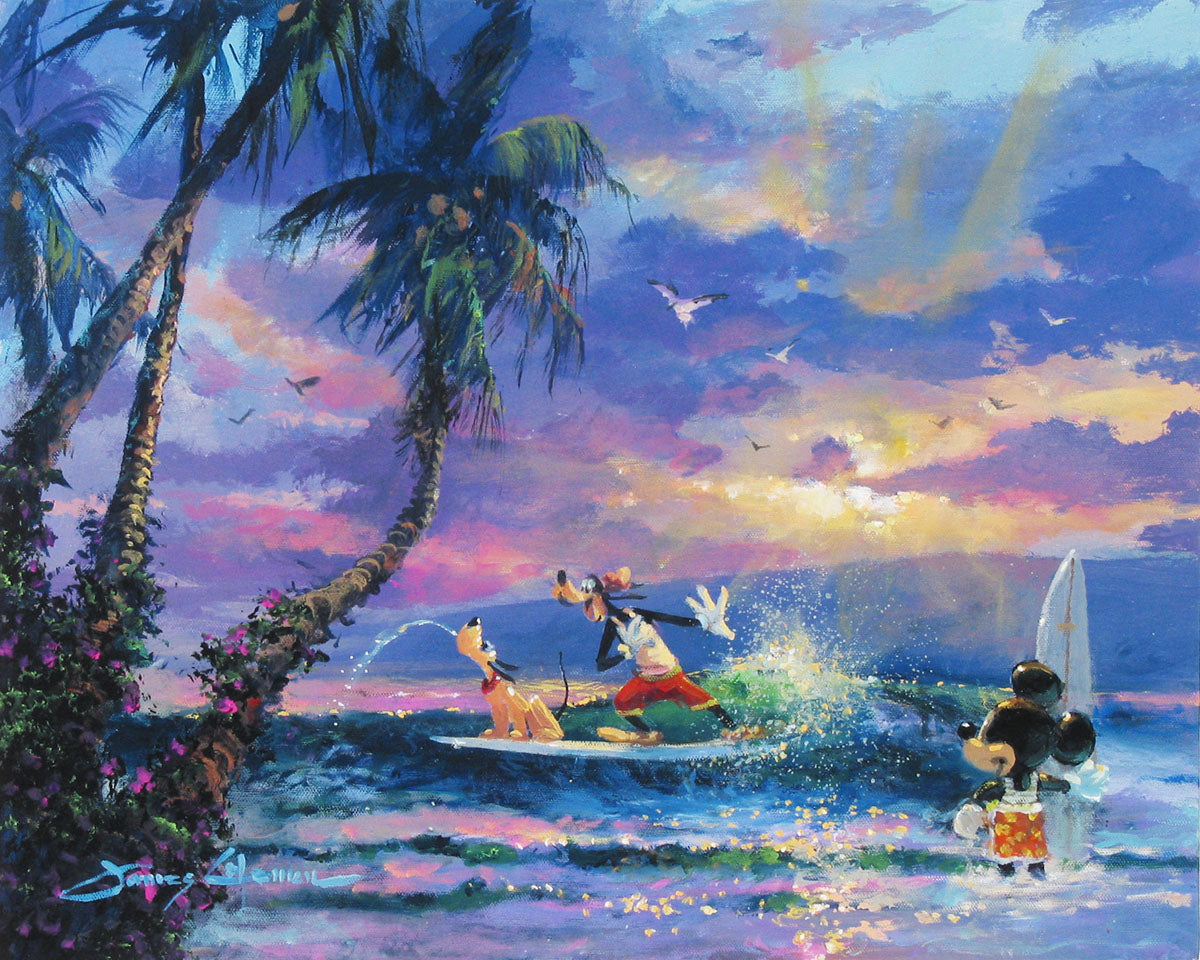 Mickey Mouse Goofy Pluto Walt Disney Fine Art James Coleman Signed Limited Edition of 195 on Canvas "Summer Escape"
