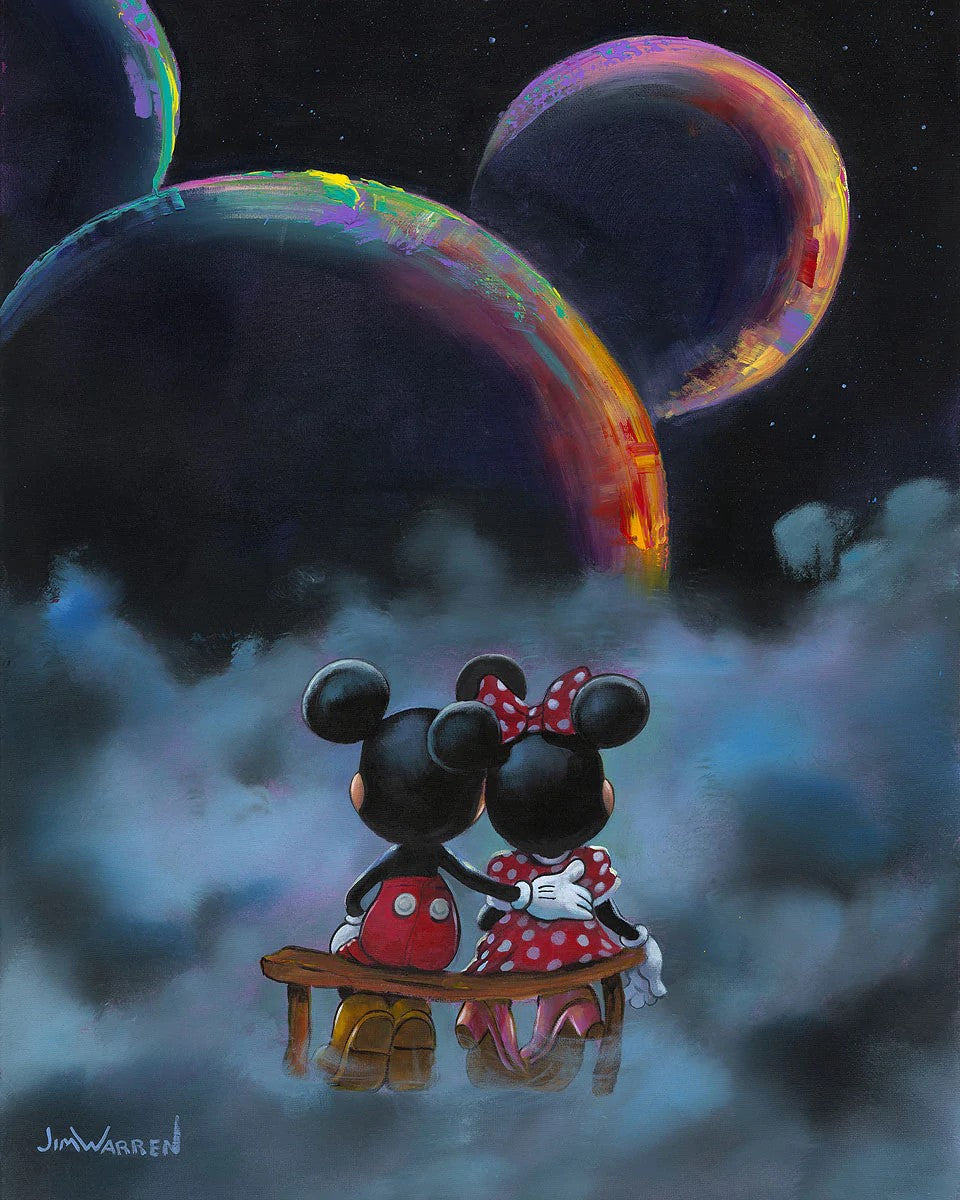 Mickey Mouse and Minnie Mouse Walt Disney Fine Art Jim Warren Signed Limited Edition Print on Canvas of 95 "The Planets Aligned"