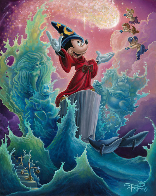 Mickey Mouse Walt Disney Fine Art Jared Franco Signed Limited Edition of 195 on Canvas "The Sorcerer's Finale"