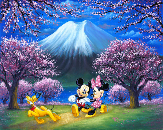Mickey Mouse and Minnie Mouse Walt Disney Fine Art Tim Rogerson Signed Limited Edition of 195 on Canvas "Under the Cherry Blossoms"