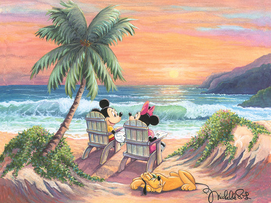 Mickey Mouse and Minnie Mouse Walt Disney Fine Art Michelle St. Laurent Signed Limited Edition of 195 on Canvas "Vacation Paradise"