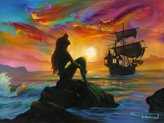 Ariel The Little Mermaid Walt Disney Fine Art Jim Warren Signed Limited Edition Print on Canvas of 195 "Waiting for the Ship to Come In"