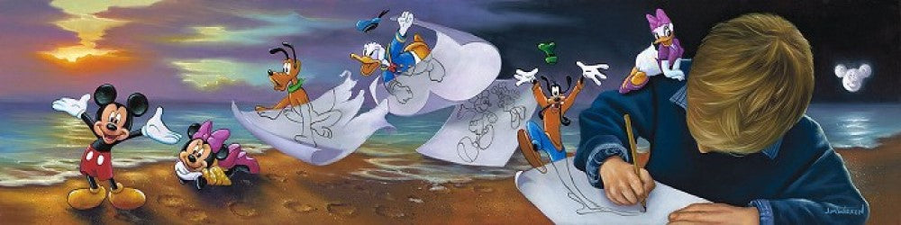 Mickey Mouse and Minnie Mouse Walt Disney Fine Art Jim Warren Signed Limited Edition Print on Canvas of 195 "Young Dreamer"