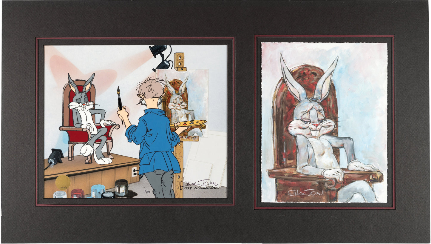 Chuck Jones SIGNED Bugs Bunny Self Portrait with Grey Hare Limited Edition Cel and Print 21 out of 350 from 1998 SOLD OUT Long Ago