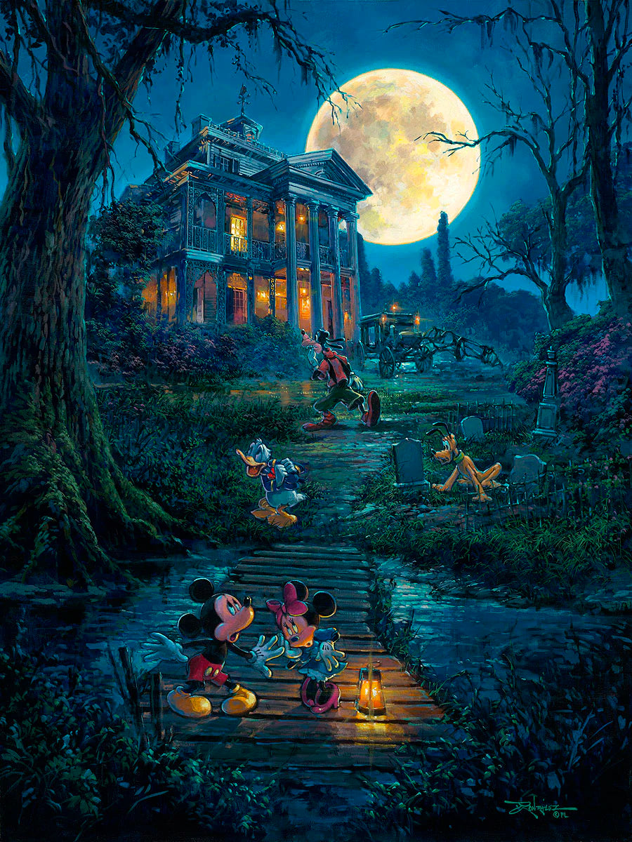 Haunted Mansion Mickey Mouse Walt Disney Fine Art Rodel Gonzalez Signed Limited Edition on Canvas "A Haunting Moon Rises" - Choose Your Edition