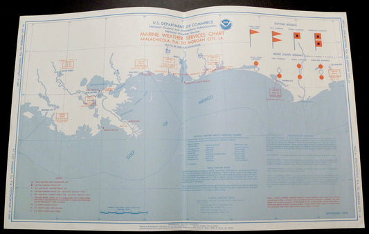 Antique MAP Nat'l Weather depth chart Apalachicola, Florida to Morgan City, L.A.