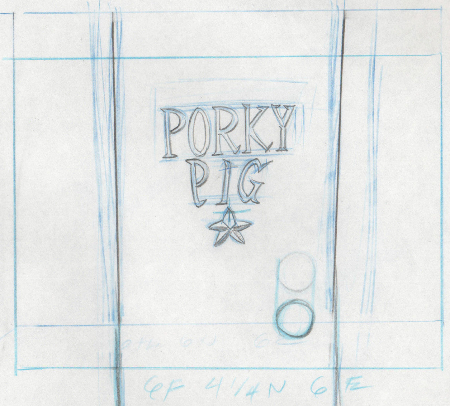 PORKY PIG Looney Tunes dressing room door production layout drawing Warners