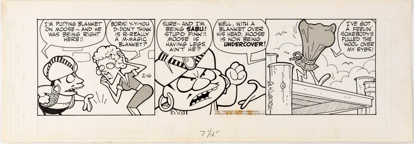 Rocky and Bullwinkle Original Ink Daily Comic Strip Art signed Al Kilgore 1963