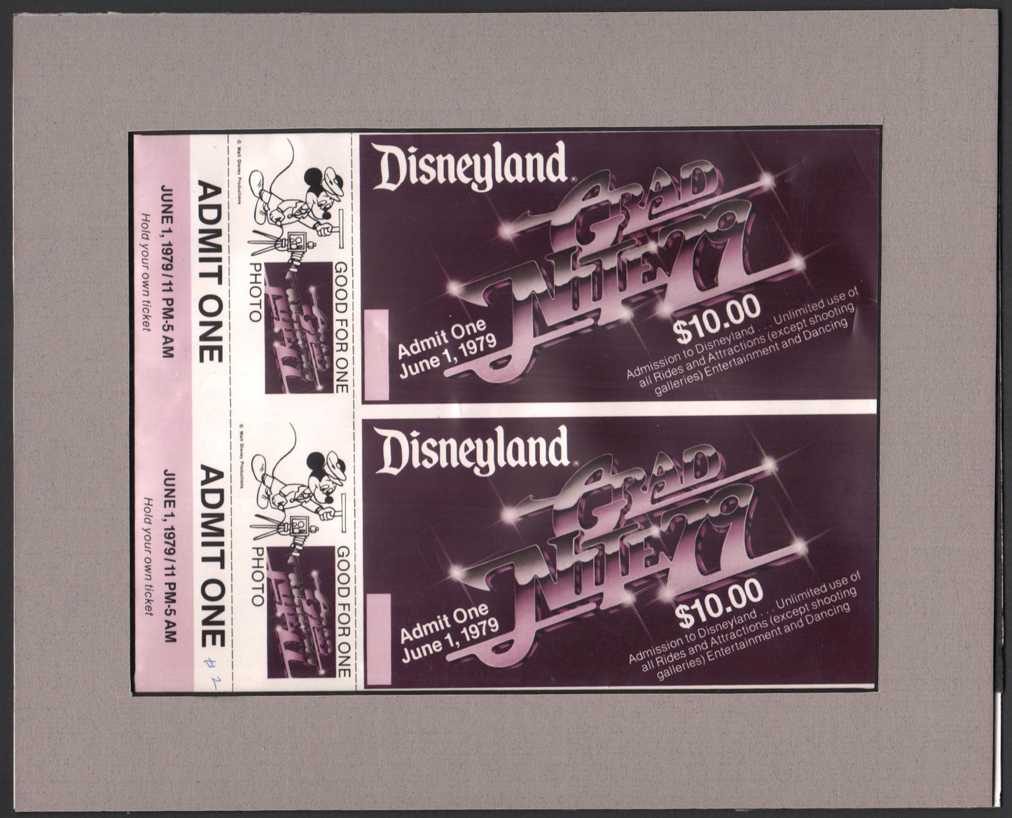 Disneyland 1979 Grad Night Tickets 4-color separation RARE Park Disneyana