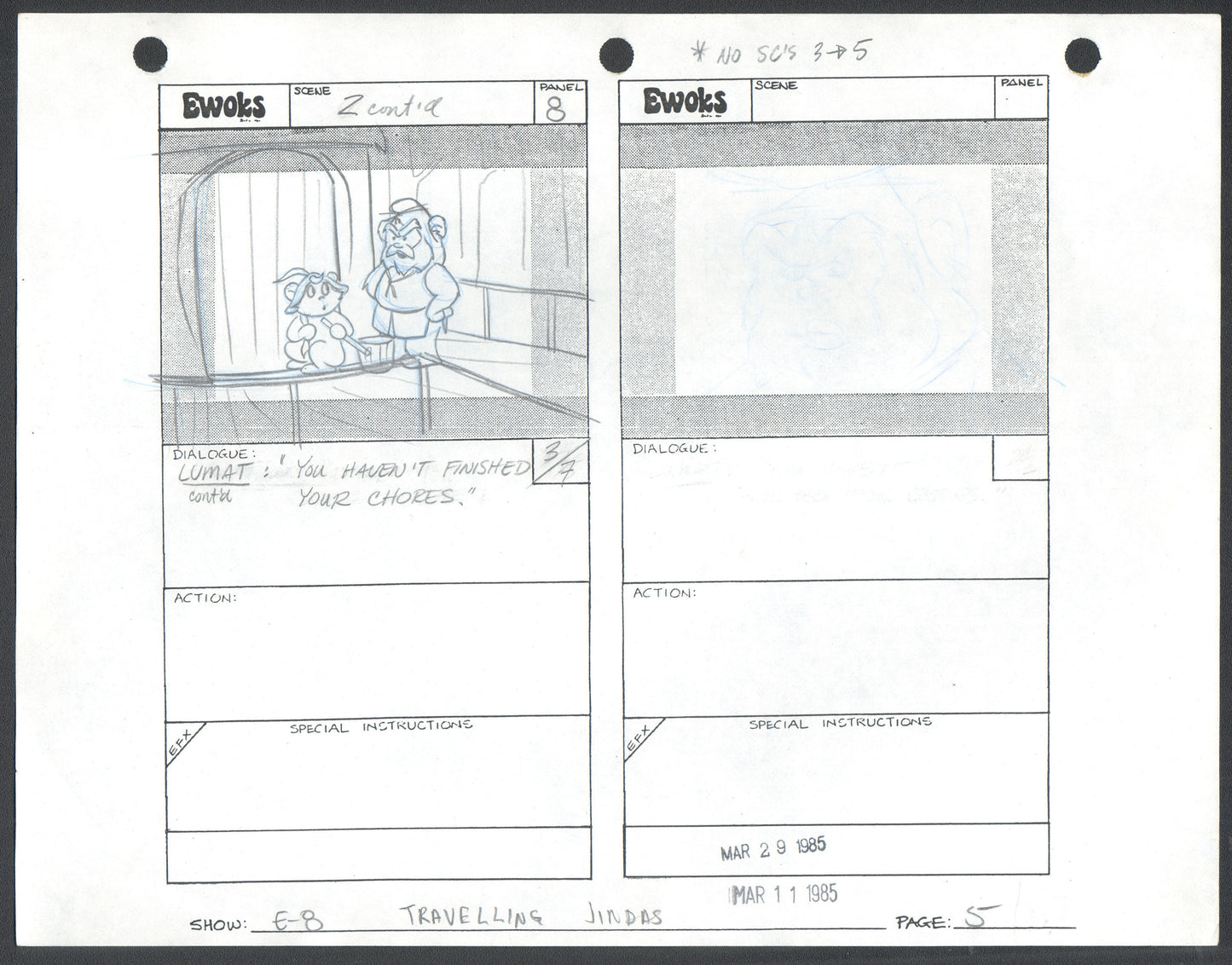 Star Wars: Ewoks season 1985 Original Production Pencil Animation Storyboard 5