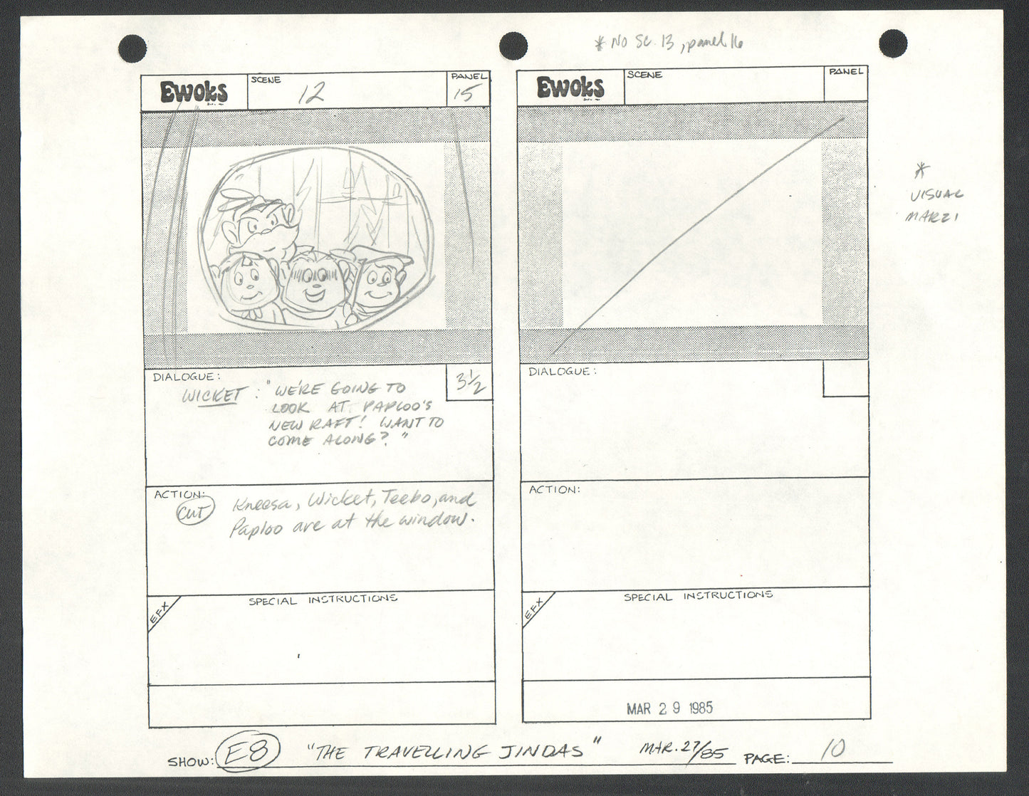 Star Wars: Ewoks season 1985 Original Production Pencil Animation Storyboard 10