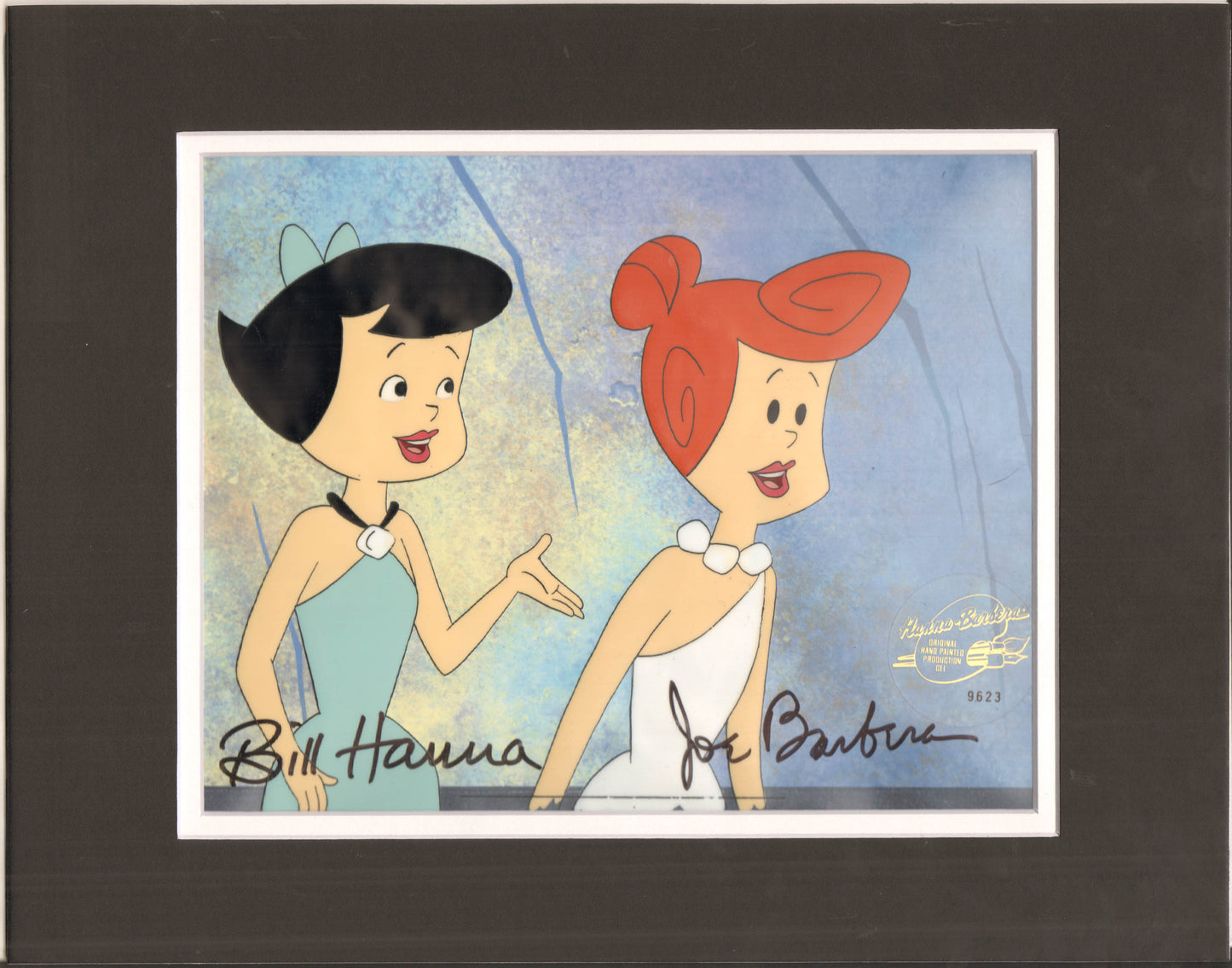 The Flintstones Signed Hanna Barbera 1993 Production Animation Art Cel Wilma and Betty 412